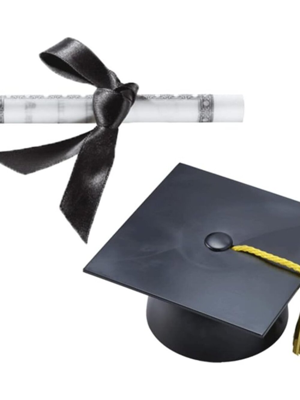 Plastic Graduation Cap Cake Topper with Large Paper Diploma Cake Topper Black